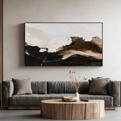 Earthbound Essence: Abstract Impasto Wall Art in Black, White & Brown – Modern Home Decor