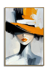 Elegant Lady: Stylish Abstract Fashion Art with Orange Hat – Unique Wall Decor for Contemporary Interiors