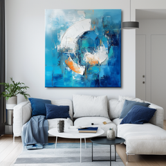 Ocean Rhythm -Textured Abstract Geometric Circular Oil Painting – Textured Seascape Wall Art