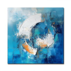 Ocean Rhythm -Textured Abstract Geometric Circular Oil Painting – Textured Seascape Wall Art