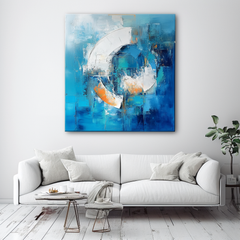 Ocean Rhythm -Textured Abstract Geometric Circular Oil Painting – Textured Seascape Wall Art