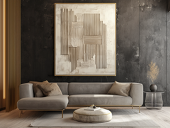 Linear Rhythm -Abstract Geometric Line Wall Art, Neutral Tones Modern Decor