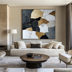 Golden Mosaic Harmony – Textured Abstract Wall Art