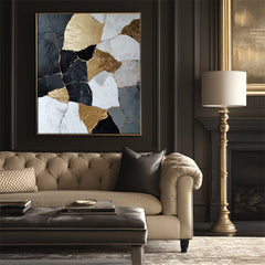 Golden Mosaic Harmony – Textured Abstract Wall Art