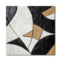 Harmony in Geometry:Geometric Abstract Art in Black Gold and White – Contemporary Wall Decor