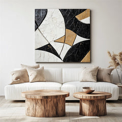 Harmony in Geometry:Geometric Abstract Art in Black Gold and White – Contemporary Wall Decor