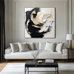 Ethereal Motion: Luxurious Abstract Art – Hand-Painted Black & White Swirls for Modern Decor