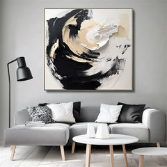 Ethereal Motion: Luxurious Abstract Art – Hand-Painted Black & White Swirls for Modern Decor