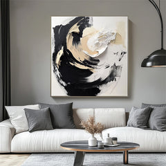 Ethereal Motion: Luxurious Abstract Art – Hand-Painted Black & White Swirls for Modern Decor