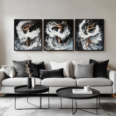 Grace in Motion: Ballet Triptych,3 – Panel Abstract Dancer & Water Splash Triptych Art