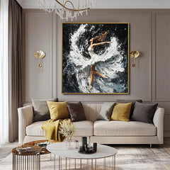 Grace in Motion: Ballet Triptych,3 – Panel Abstract Dancer & Water Splash Triptych Art