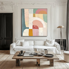 Arches of Serenity-Abstract Geometric Oil Painting, Soft Pastel Tones Textured Wall Art