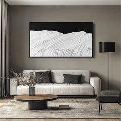 Monochrome Waves: Textured Black & White Abstract Landscape Art – Modern Minimalist Wall Decor