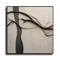 Branches of Solitude: Textured Black Tree Branch Abstract – Textured Abstract Wall Art
