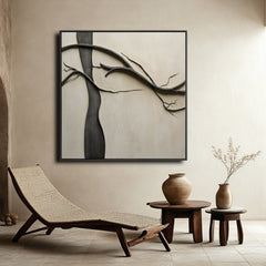Branches of Solitude: Textured Black Tree Branch Abstract – Textured Abstract Wall Art