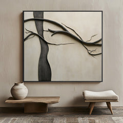 Branches of Solitude: Textured Black Tree Branch Abstract – Textured Abstract Wall Art
