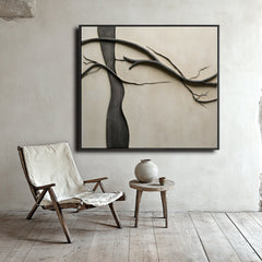 Branches of Solitude: Textured Black Tree Branch Abstract – Textured Abstract Wall Art