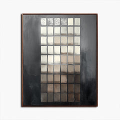Celestial Drift: Unique Hand-Painted Black Silver Abstract Grid Contemporary Wall Art