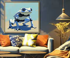 RoboFrog: Futuristic Art-Blue-White Robotic Frog Art – Textured Animal Wall Art