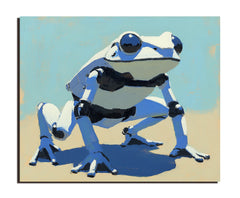 RoboFrog: Futuristic Art-Blue-White Robotic Frog Art – Textured Animal Wall Art