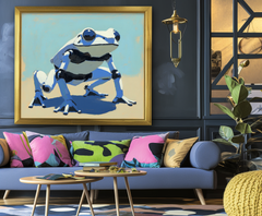 RoboFrog: Futuristic Art-Blue-White Robotic Frog Art – Textured Animal Wall Art