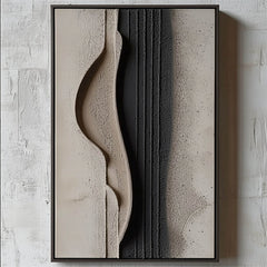 Curved Minimalism: Impasto Black Grey Abstract Art – Chic Wall Decor for Modern Homes