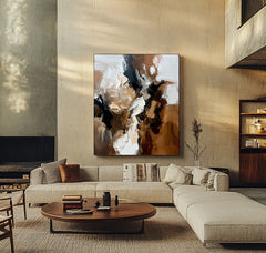 Earthy Harmony: Contemporary Impasto Style Abstract Wall Art – Brown Black & White Accent