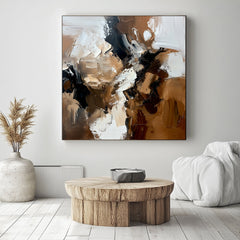Earthy Harmony: Contemporary Impasto Style Abstract Wall Art – Brown Black & White Accent