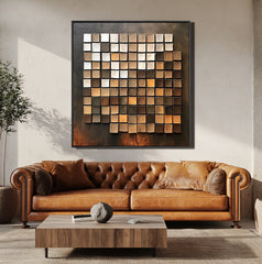 Earthy Gradient Grid: Modern Abstract 3D Square Wall Art – Brown and Gold Hues Accent Piece