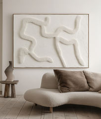 Ebb and Flow: Textured Abstract 3D Relief Wall Art – Beige Curved Lines Framed Painting