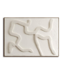 Ebb and Flow: Textured Abstract 3D Relief Wall Art – Beige Curved Lines Framed Painting