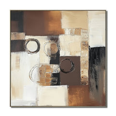 Eclipse Harmony: Textured Abstract Oil Painting with Brown – Wabi-Sabi Textured Abstract Wall Art