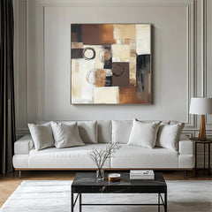 Eclipse Harmony: Textured Abstract Oil Painting with Brown – Wabi-Sabi Textured Abstract Wall Art