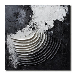 Eclipse Waves: 3D Textured Black & White Abstract – Textured Seascape Wall Art