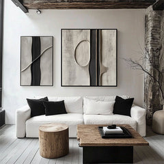 Ethereal Divide: 3D Textured Monochrome Abstract Art – Wabi-Sabi Textured Abstract Wall Art