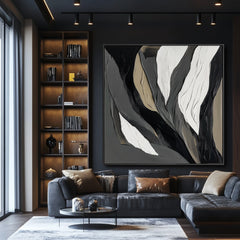 Ethereal Veins: Textured Monochrome Abstract Oil Painting – Textured Abstract Wall Art