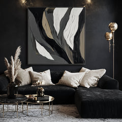Ethereal Veins: Textured Monochrome Abstract Oil Painting – Textured Abstract Wall Art
