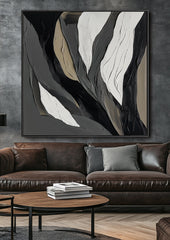 Ethereal Veins: Textured Monochrome Abstract Oil Painting – Textured Abstract Wall Art