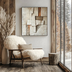 Fragmented Earth – Wabi-Sabi Textured Abstract Oil Painting for Modern Interiors