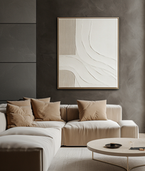 Tranquil Flow: Curved & Linear Abstract Decorative Painting – Handmade Wabi-Sabi Wall Art
