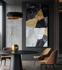 Golden Mosaic Harmony: Modern Luxe Geometric Abstract Art – Textured Wall Decor