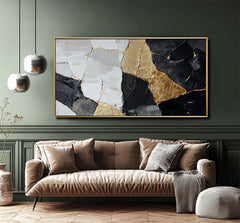 Golden Mosaic Harmony: Modern Luxe Geometric Abstract Art – Textured Wall Decor