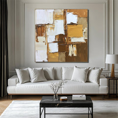 Textured Abstract Oil Painting with Brown, White & – Wabi-Sabi Textured Abstract Wall Art