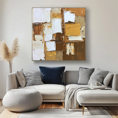 Textured Abstract Oil Painting with Brown, White & – Wabi-Sabi Textured Abstract Wall Art