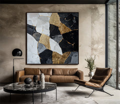 Golden Fractures Abstract Art – Textured Modern Oil Painting for Contemporary Wall Decor