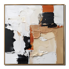 Golden Harmony: Impasto Abstract Oil Painting with Black – Textured Abstract Wall Art