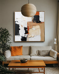 Golden Harmony: Impasto Abstract Oil Painting with Black – Textured Abstract Wall Art
