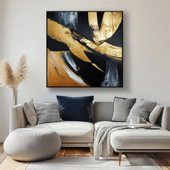 Golden Motion:Textured Gold Brushstroke Abstract Art – Textured Abstract Wall Art