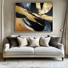 Golden Motion:Textured Gold Brushstroke Abstract Art – Textured Abstract Wall Art