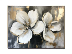 Golden Serenity Floral Harmony – Textured Floral Oil Painting